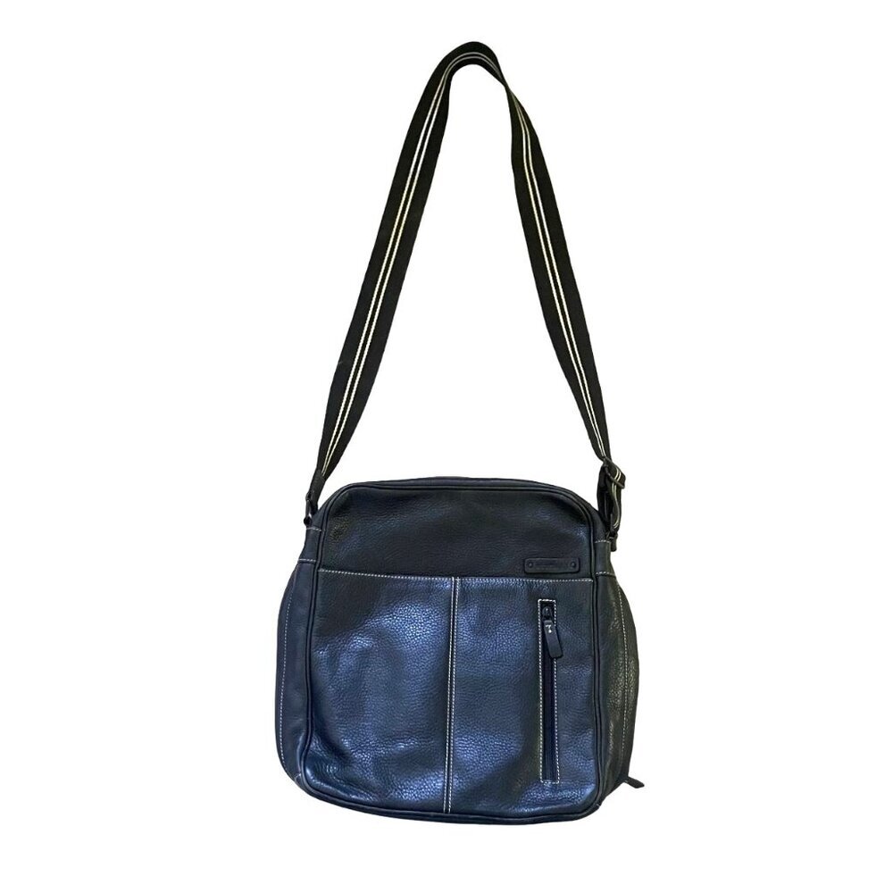 Storksak Leather Jamie Messenger Bag Shoulder Bag Black Dad Work Office